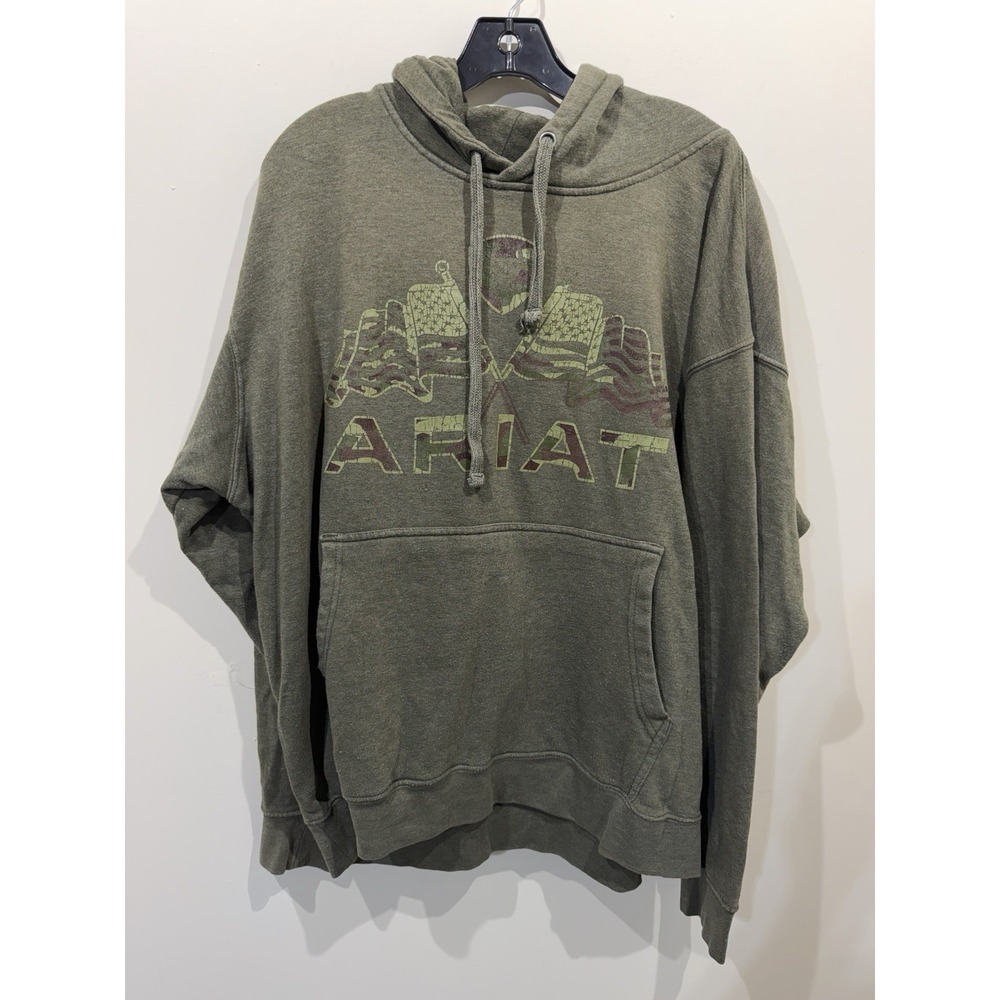 Ariat Military Green Hoodie Rustic American Flags size XL